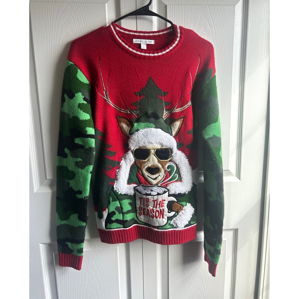 Celebrate Together S Acrylic Knit Crew Neck Reindeer Xmas Pullover Sweater